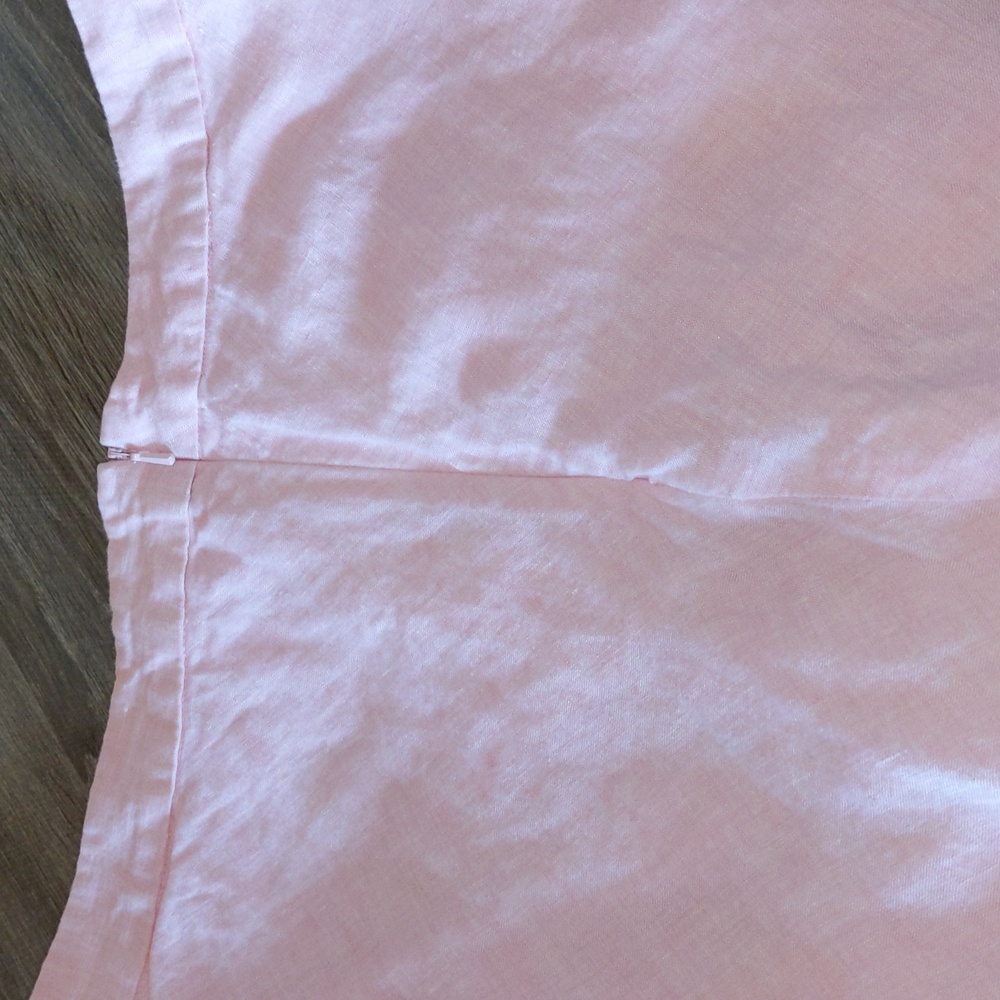 Vtg Pale Pink Linen Skirt Women 14 A-Line Fit Flare Side Zip Lined EUC Midi - Picture 6 of 8